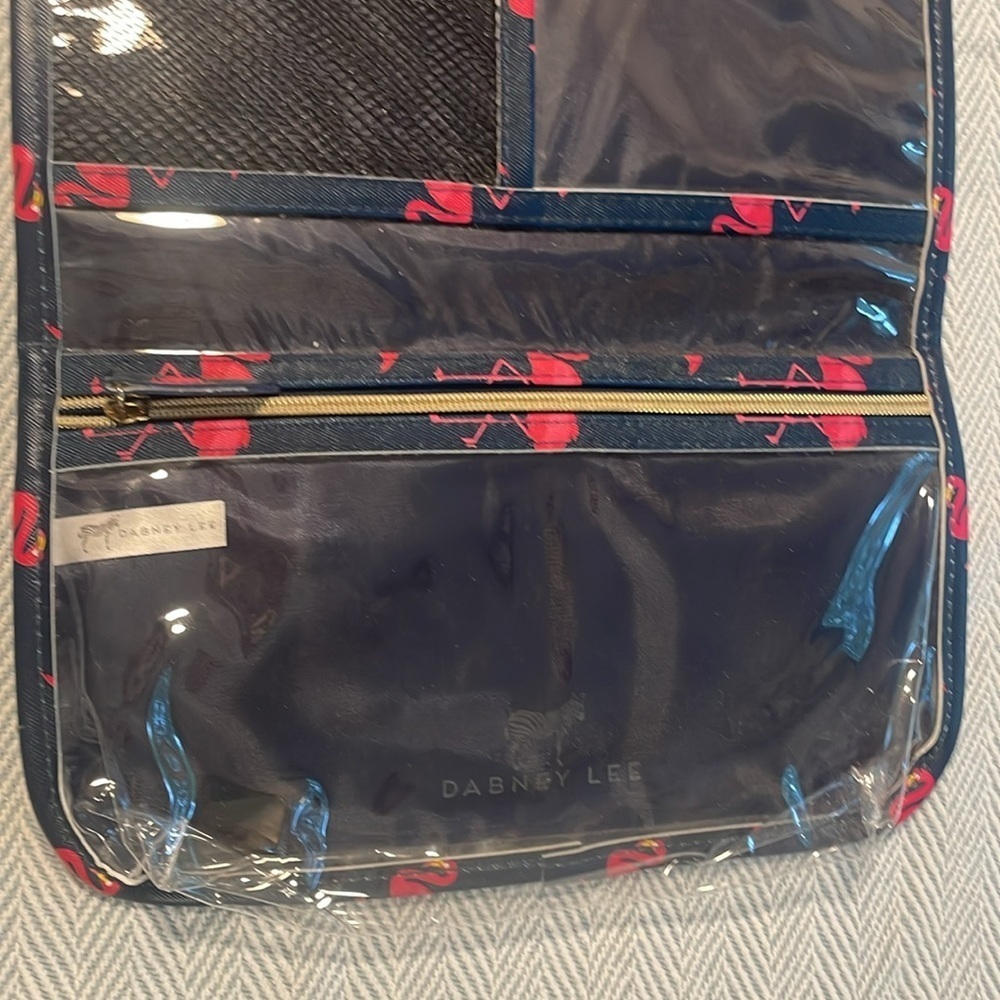 Dabney Lee Navy and Pink Flamingos Hanging Travel case. New Without Tags. - Picture 9 of 9